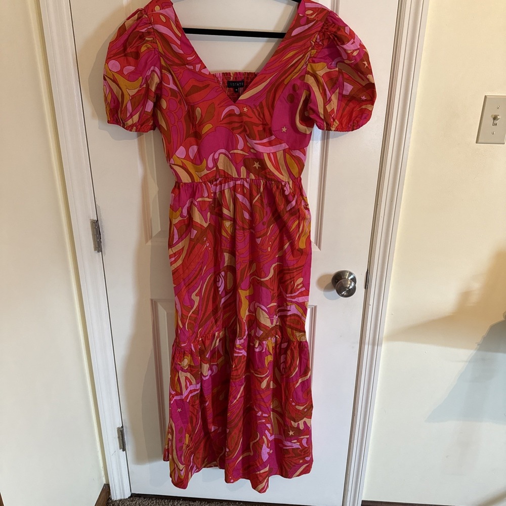 1. STATE Pink and Orange Swirl Maxi Dress Size Medium Cotton